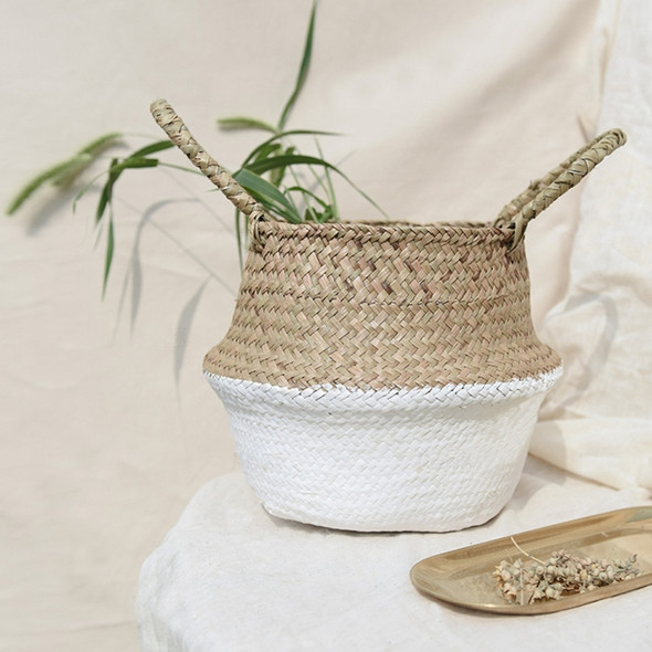 2 PCS Seagrass Knitting Desktop Storage Basket Wicker Flower Pot Folding Basket, Size:20x17x15cm(White)