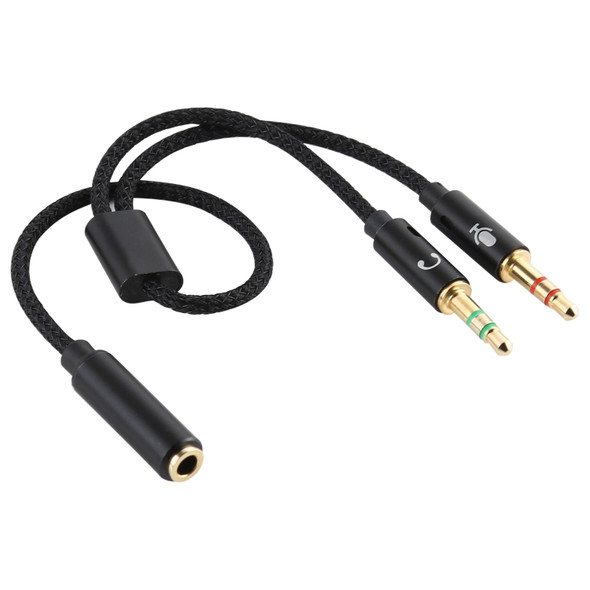 YH192 2 in 1 3.5mm Female to Microphone + Audio Male Braided Audio Cable, Length: 22cm (Black)