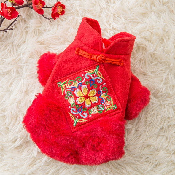 Puppy Dog Tang Suit Warm Clothes Teddy Autumn and Winter Clothes Pet Padded Princess Skirt, Size: XXL(Red )