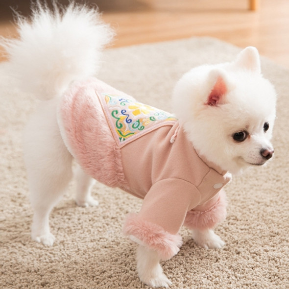 Puppy Dog Tang Suit Warm Clothes Teddy Autumn and Winter Clothes Pet Padded Princess Skirt, Size: M(Pink )