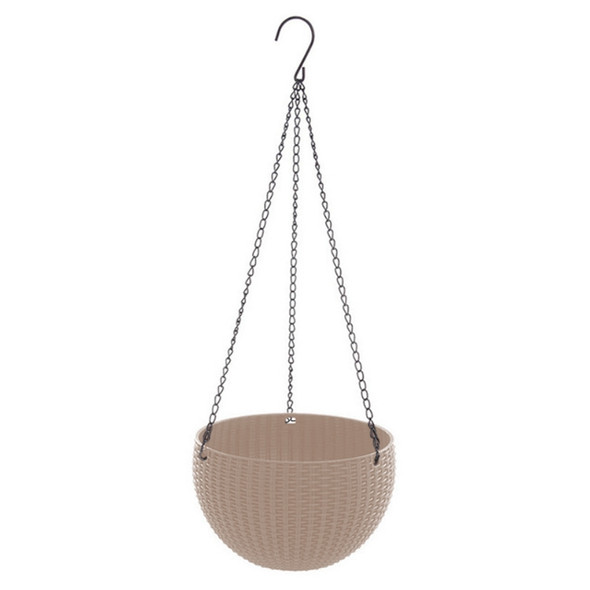 Rattan-like Hanging Basket Plastic Garden Flower Pot Creative Green Dill Absorbent Hanging Basin, Size:L (Khaki)