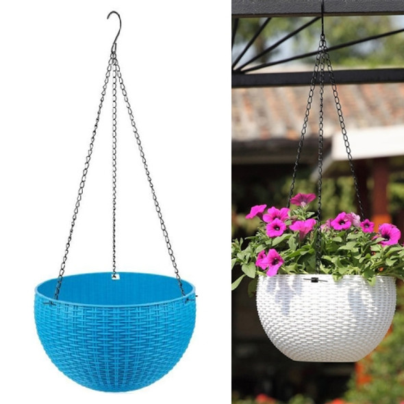 Rattan-like Hanging Basket Plastic Garden Flower Pot Creative Green Dill Absorbent Hanging Basin, Size:L (Dark Blue)