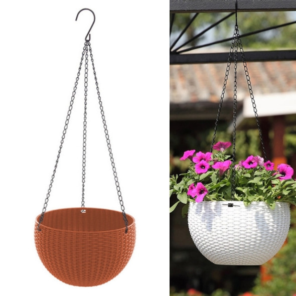 Rattan-like Hanging Basket Plastic Garden Flower Pot Creative Green Dill Absorbent Hanging Basin, Size:S (Brown)