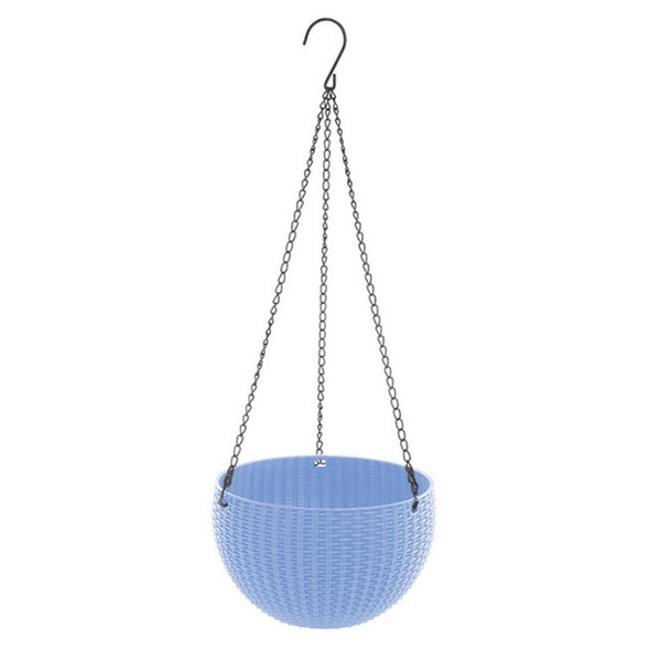 Rattan-like Hanging Basket Plastic Garden Flower Pot Creative Green Dill Absorbent Hanging Basin, Size:S (Blue)