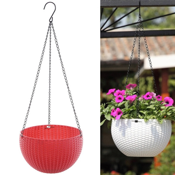 Rattan-like Hanging Basket Plastic Garden Flower Pot Creative Green Dill Absorbent Hanging Basin, Size:L (Red)