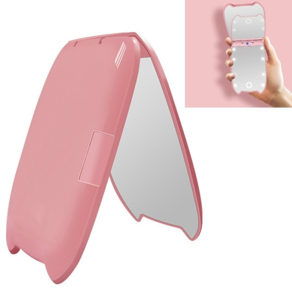 Mini Cute Double-sided Makeup Mirror Portable Folding Mirror With LED Light(Pink)