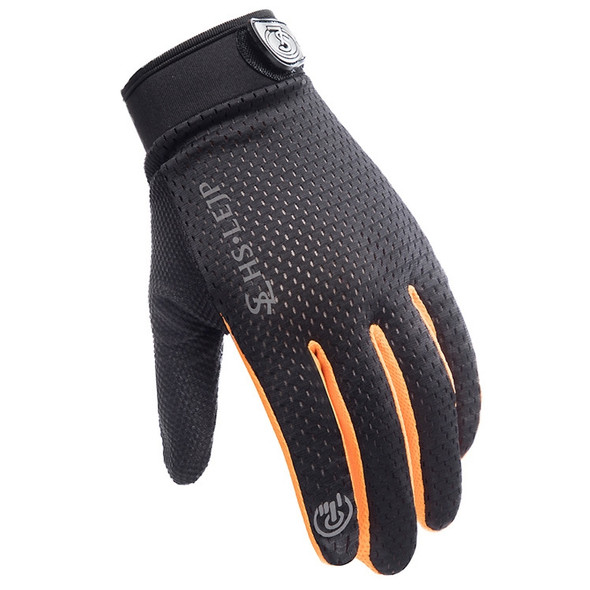 HSLEJP Outdoor Sports Breathable Touch Screen Antiskid Cycling Full Finger Gloves, Size: L(Black+Orange)