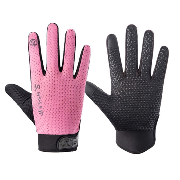 HSLEJP Outdoor Sports Breathable Touch Screen Antiskid Cycling Full Finger Gloves, Size: L(Pink)