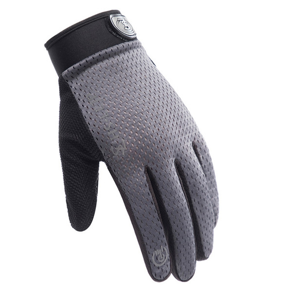 HSLEJP Outdoor Sports Breathable Touch Screen Antiskid Cycling Full Finger Gloves, Size: L(Gray)