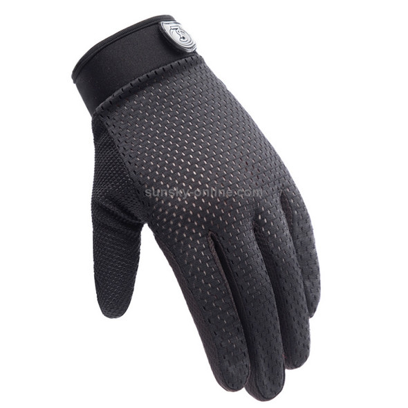 HSLEJP Outdoor Sports Breathable Touch Screen Antiskid Cycling Full Finger Gloves, Size: L(Black)
