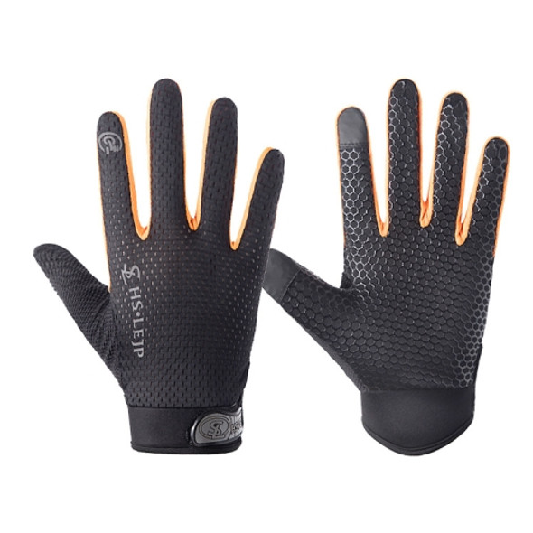 HSLEJP Outdoor Sports Breathable Touch Screen Antiskid Cycling Full Finger Gloves, Size: M(Black+Orange)