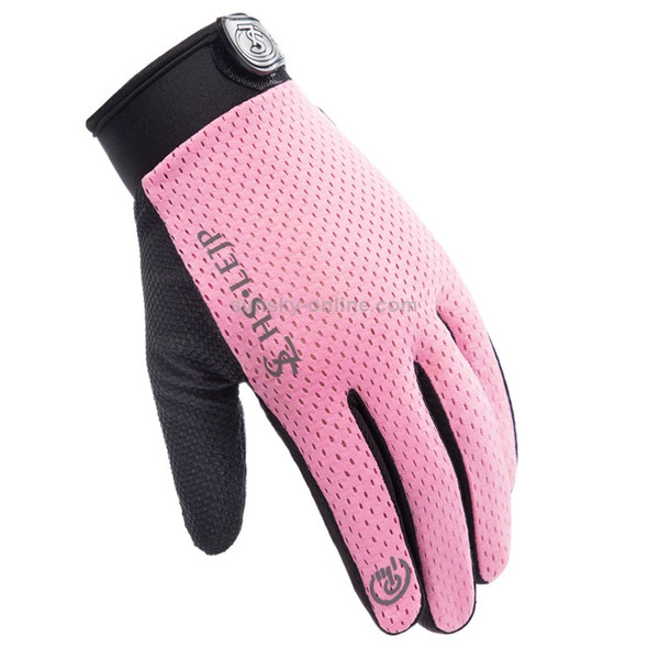 HSLEJP Outdoor Sports Breathable Touch Screen Antiskid Cycling Full Finger Gloves, Size: M(Pink)