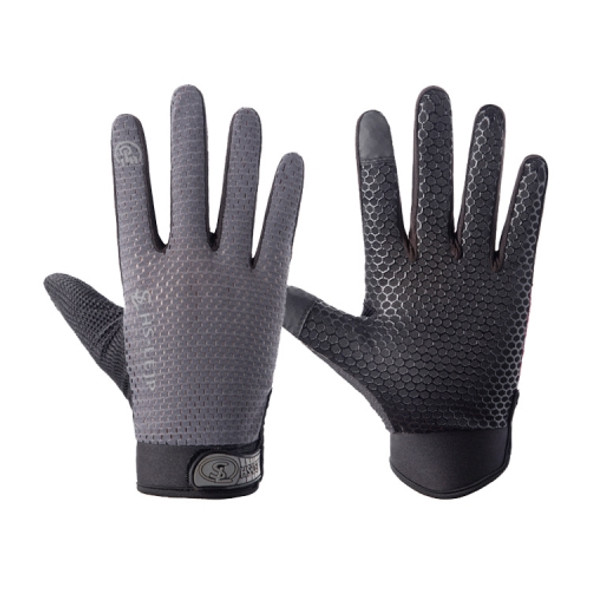 HSLEJP Outdoor Sports Breathable Touch Screen Antiskid Cycling Full Finger Gloves, Size: M(Gray)