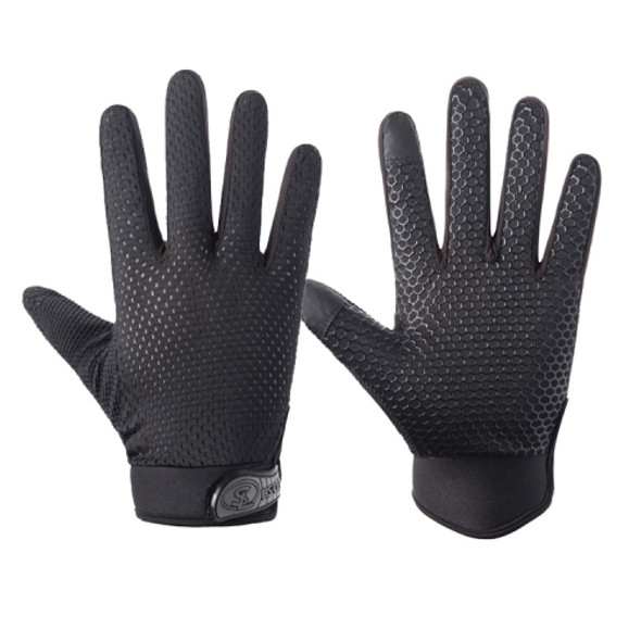 HSLEJP Outdoor Sports Breathable Touch Screen Antiskid Cycling Full Finger Gloves, Size: M(Black)