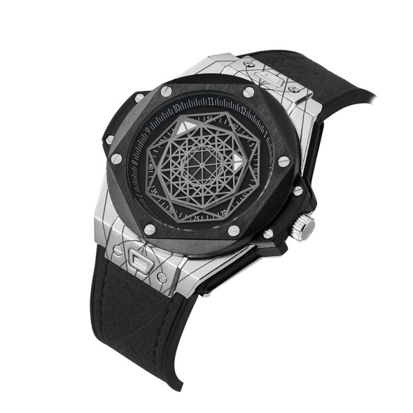 CAGARNY 6868 Geometric Polygon Dial Quartz Dual Movement Watch Men TPU Strap Watch (Black Belt Black Shell)