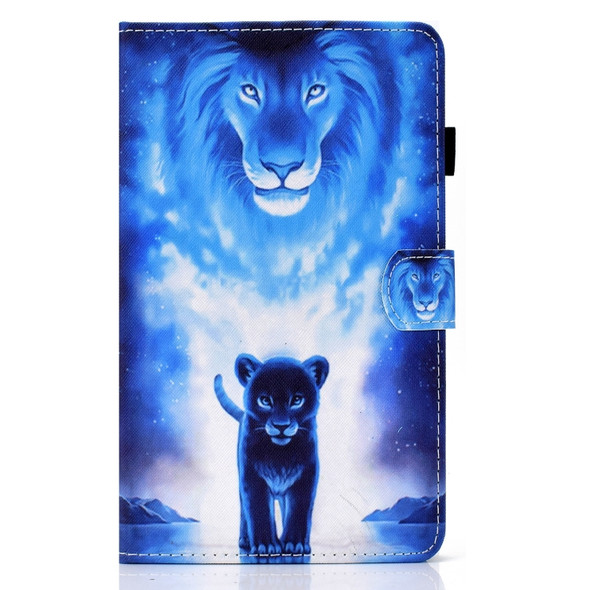 For Amazon Kindle Fire HD10 2015 / 2017 / 2019 Colored Drawing Horizontal Flip Leather Case with Holder & Card Slots & Sleep / Wake-up Function(Lion)