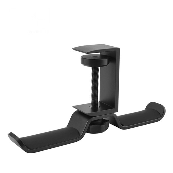 Universal Metal Headphone Double Bracket Headphone Hanger Desktop Lock Clip Headphone Display Shelf(Black)