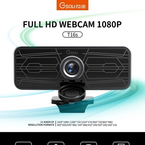 Gsou T16s 1080P HD Webcam with Cover Built-in Microphone for Online Classes Broadcast Conference Video
