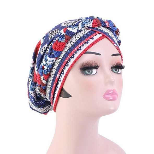 3 PCS TJM-429A Turban Hat Twist Braid Hat Bohemian Toe Cap Night Cap Nursing Cap, Size: One Size(Royal Blue Red Stripes)