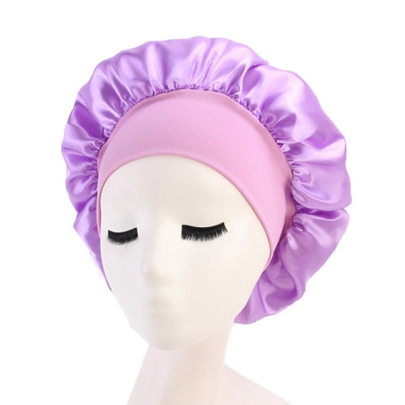 2 PCS TJM-301 Night Cap With Wide Brim And Elasticity Headband Ladies Chemotherapy Cap Hair Care Hat, Size: M 56-58cm(Light Purple)