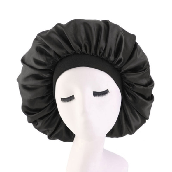 3 PCS TJM-405A Large Satin Round Hat Stretch Wide Brim Night Hat Chemotherapy Hat, Size: One Size(Black)