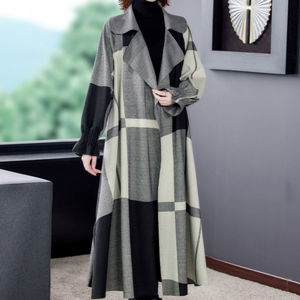 Women Lattice Long Over-the-knee Trench Coat (Color:Grey Size:XXL)