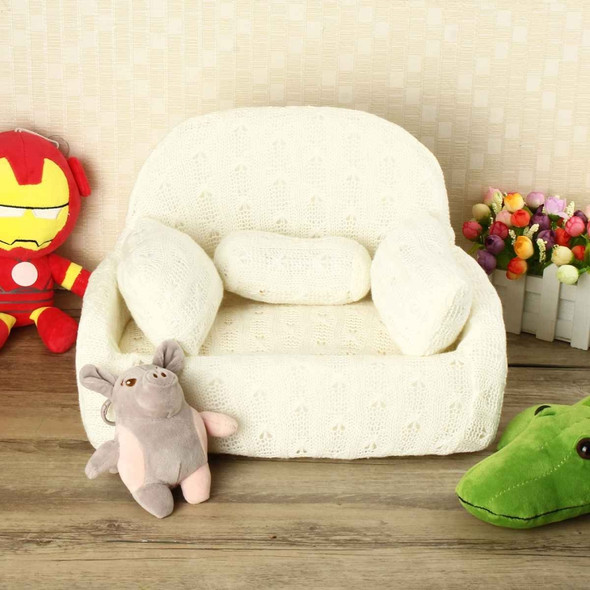 Newborn Baby Sofa Chair Photography Prop Photo Posing Chair+Pillow Set Mini Sofa Studio Shoot Backdrop Model Decor(Ivory)