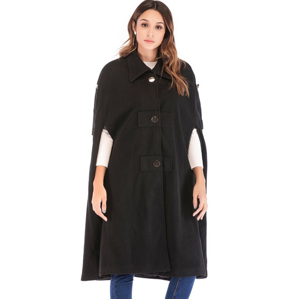 Women Mid-length Woolen Sleeveless Cloak Overcoat (Color:Black Size:M)