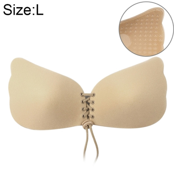Women Self-Adhesive Strapless Bandage Blackless Solid Bra Silicone Underwear Invisible Bra, Size:L (T Khaki)