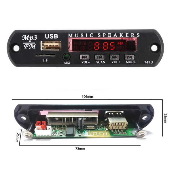 Car 12V Audio MP3 Player Decoder Board FM Radio TF USB 3.5 mm AUX, with Bluetooth and Recording
