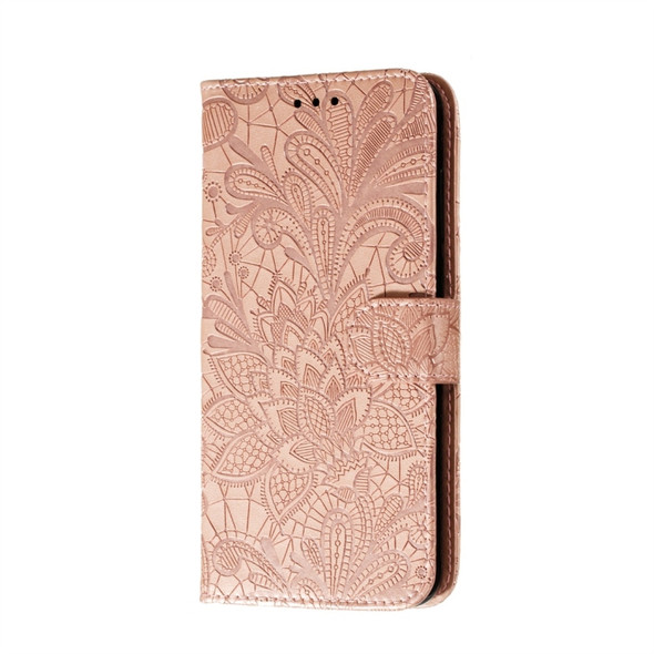 For Nokia 7.2 Lace Flower Horizontal Flip Leather Case with Holder & Card Slots & Wallet & Photo Frame(Rose Gold)