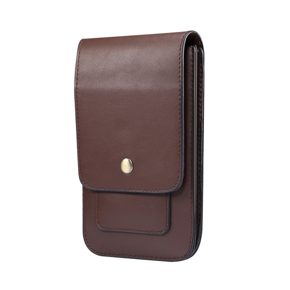 Lambskin Texture Men Phone Universal Double Lattice Waist Bag Leather Case, Size:S(Coffee)