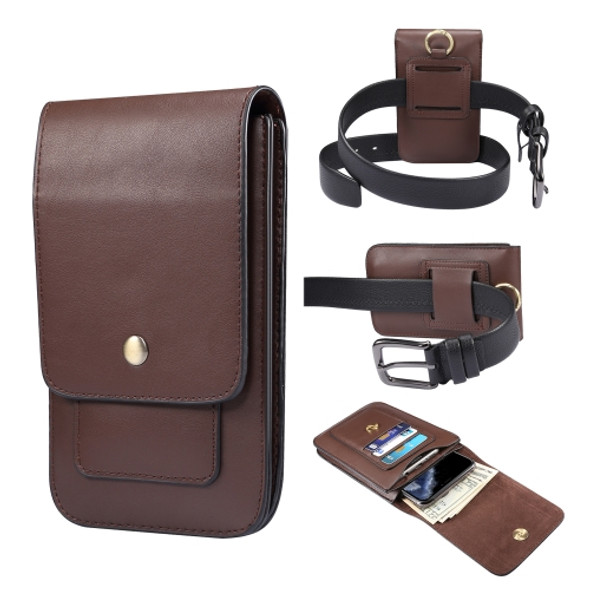 Lambskin Texture Men Phone Universal Double Lattice Waist Bag Leather Case, Size:S(Coffee)