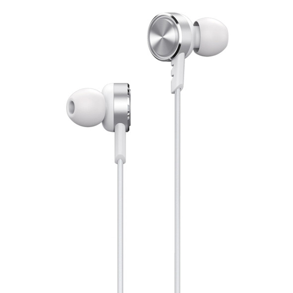 REMAX RM-620 3.5mm Gold Pin In-Ear Stereo Double-action Metal Music Earphone with Wire Control + MIC, Support Hands-free (White)