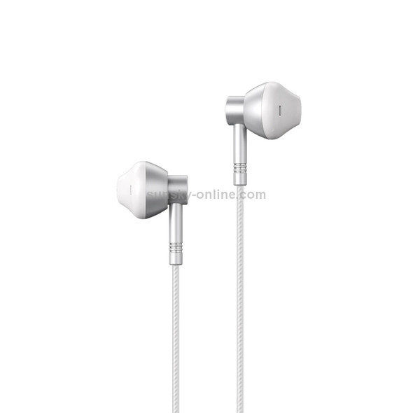 REMAX RM-201 In-Ear Stereo Metal Music Earphone with Wire Control + MIC, Support Hands-free(Silver)