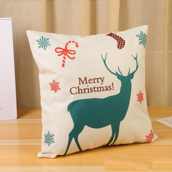 2 PCS Christmas Decoration Linen Pillowcase Cover without Core(Green Elk)