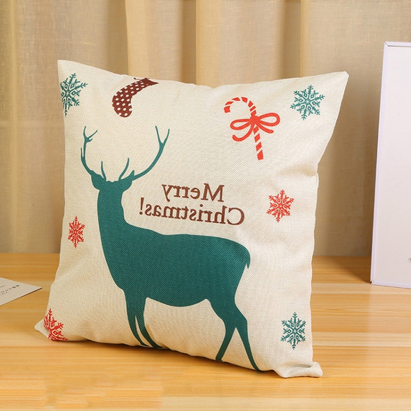 2 PCS Christmas Decoration Linen Pillowcase Cover without Core(Green Elk)