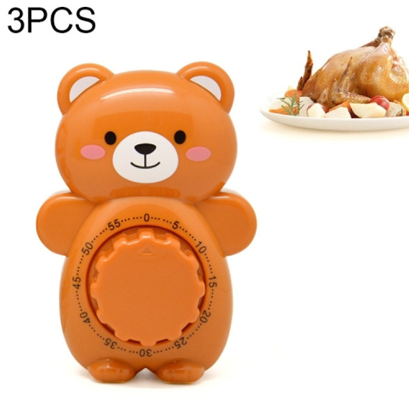 3 PCS Cartoon Bear Timer Kitchen Gadget Mechanical Timer(Brown)