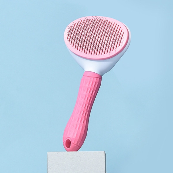 2 PCS Stainless Steel Needle Automatic Cleaning Pet Hair Removal Dog Brush Pet Comb(Pink Fine Needle)