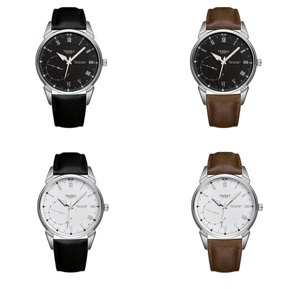 YAZOLE 427 Men Fashion Business PU Leather Band Quartz Wrist Watch, Luminous Points (Black Dial + Black Strap)