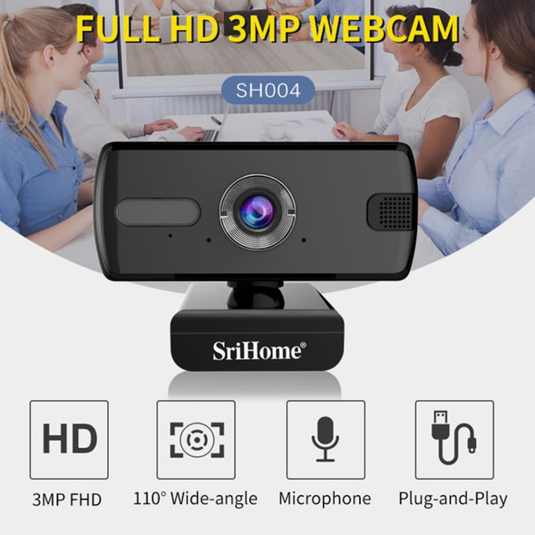 SriHome SH004 3.0 Mega Pixels USB 2.0 / 3.0 HD Computer Camera Built-in Noise Reduction Microphone