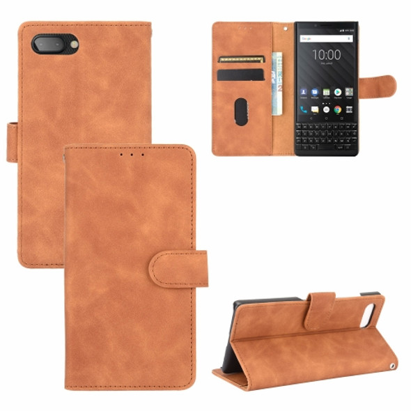 For BlackBerry KEY2 Solid Color Skin Feel Magnetic Buckle Horizontal Flip Calf Texture PU Leather Case with Holder & Card Slots & Wallet(Brown)