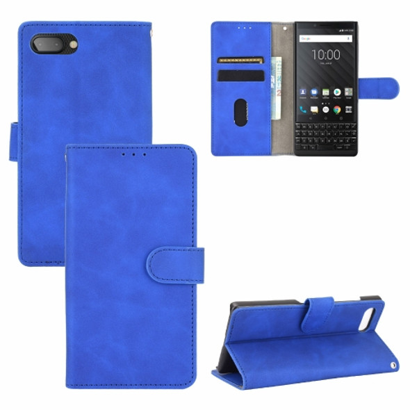 For BlackBerry KEY2 Solid Color Skin Feel Magnetic Buckle Horizontal Flip Calf Texture PU Leather Case with Holder & Card Slots & Wallet(Blue)