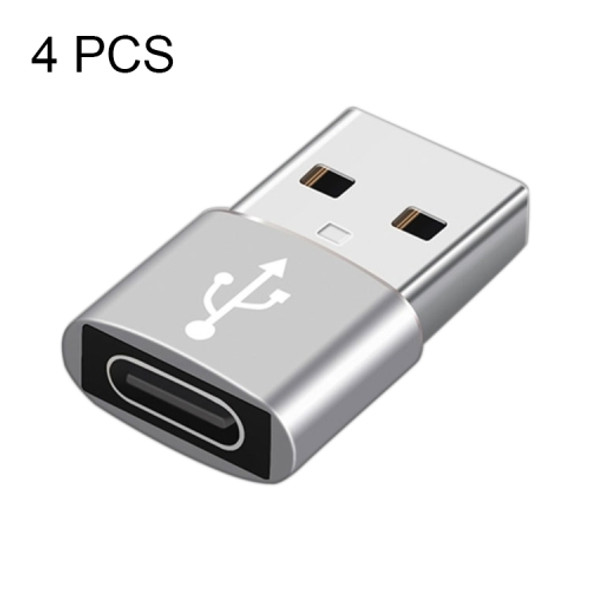 4 PCS USB-C / Type-C Female to USB 2.0 Male Aluminum Alloy Adapter, Support Charging & Transmission(Silver)
