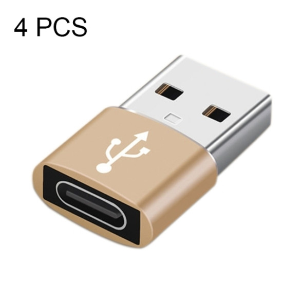 4 PCS USB-C / Type-C Female to USB 2.0 Male Aluminum Alloy Adapter, Support Charging & Transmission(Gold)