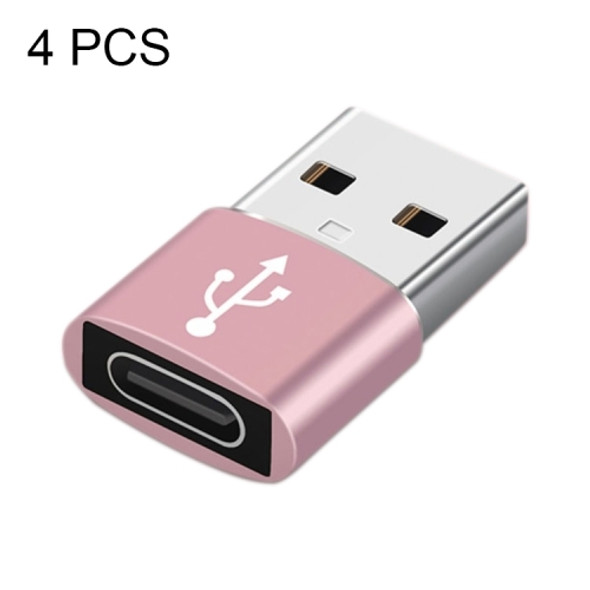 4 PCS USB-C / Type-C Female to USB 2.0 Male Aluminum Alloy Adapter, Support Charging & Transmission(Pink)