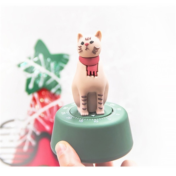 Cartoon Cat Shape Countdown Timer Student Learning Time Manager Kitchen Timer Mechanical Reminder(Grass Green)