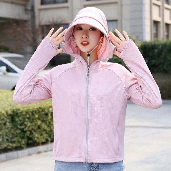 Summer Anti-UV Breathable Ice Silk Long-sleeved Sunscreen Coat (Color:Pink Size:Free Size)