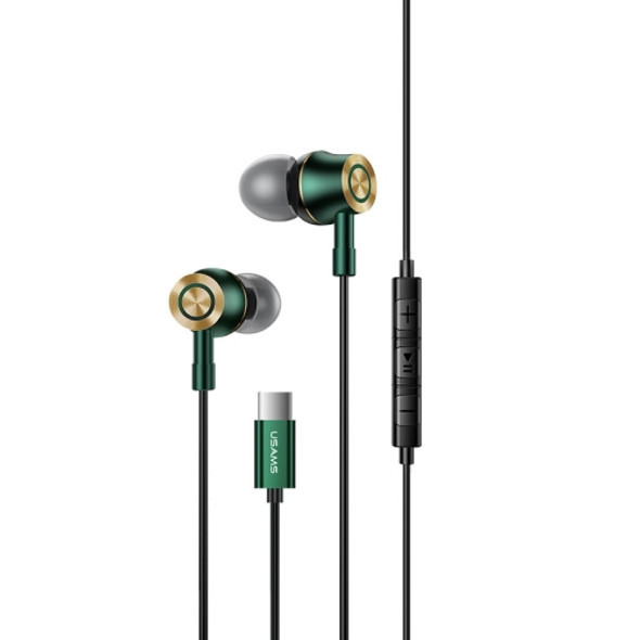 USAMS US-SJ482 EP-43 Wired In Ear USB-C / Type-C Interface Metal Digital HiFi Noise Reduction Earphones with Mic, Length: 1.2m (Gradient Green)