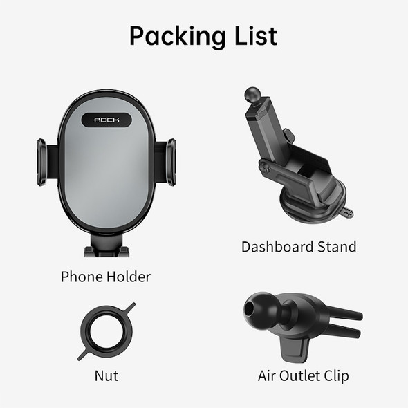 ROCK SPACE RAM0009 Suction Cup Retractable Rotating Mechanical Car Holder, Suitable for Phones within 66-102mm Width